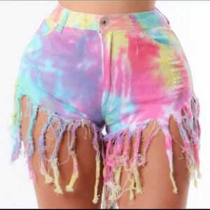 Tie Dye Tassel Denim Shorts 🩷💜🧡🩵💛💚
